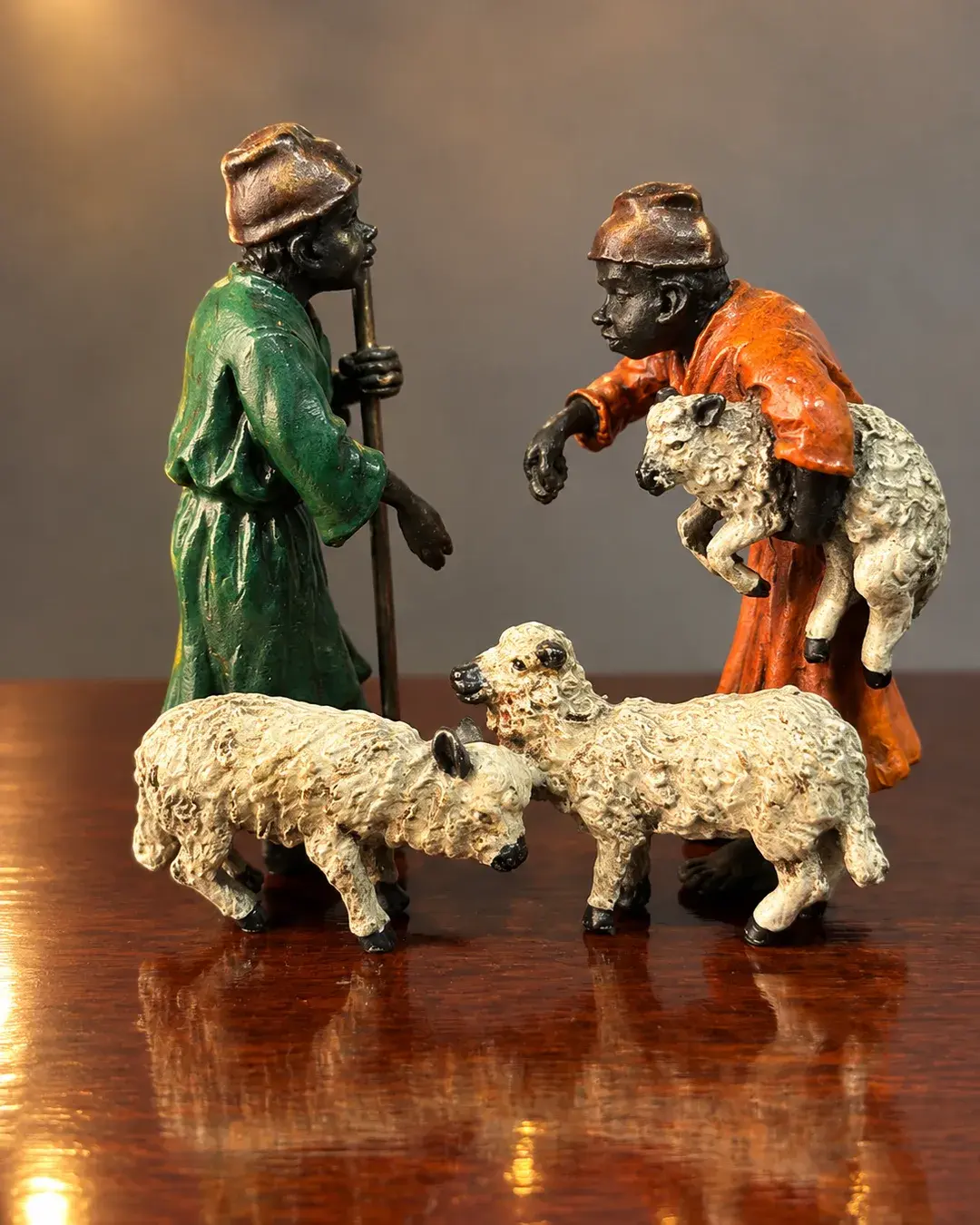 Franz Xaver Bergman "Shepherds with Sheep" Orijinal "B" Damgalı Viyana Bronz Heykel